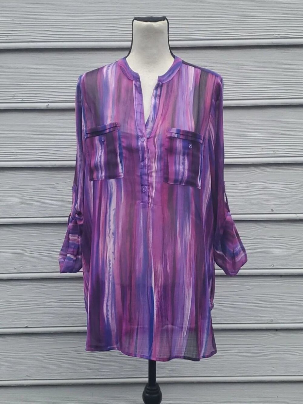FCNY Purple 1/4 Button Down Blouse Size 1X